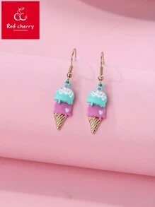 2pcs Per Card Colorful Zinc Alloy Ice Cream & Fish Design Earrings For Girls, Cute Daily Casual Jewelry - Multicolor - View 1