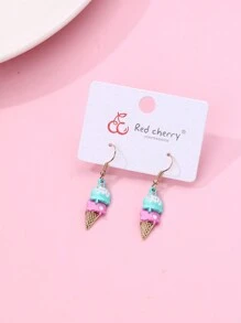 2pcs Per Card Colorful Zinc Alloy Ice Cream & Fish Design Earrings For Girls, Cute Daily Casual Jewelry - Multicolor - View 3