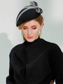 HIMESPORT Women's Bow Fascinators Hats Vintage Elegant Wool Felt Black Pillbox Hat For Women Ladies Tea Party Dress Winter Church Beret Hats - Black - View 4