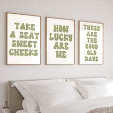 Take A Seat Sweet Cheeks 鼠尾草绿色印刷品、有趣的浴室墙壁艺术海报、我们有多幸运墙壁艺术印刷品、鼠尾草绿色复古美学海报、这些都是美好的旧时光鼠尾草绿色墙壁艺术印刷品、复古美学海报、可爱的家居装饰、无框架