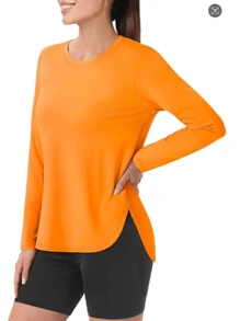 Top de sport léger à manches longues pour femme, chemise respirante de randonnée et de plein air contre le soleil pour le printemps/été - Orange brûlé - Voir 6