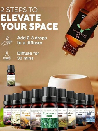 10ml 水溶性芳香精油，天然芳香疗法油，适用于扩散器、石头加湿器、汽车、家庭芳香疗法补充剂，适用于蜡烛制作、卧室、客厅、秋季、冬季