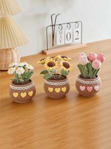 1 cây Bonsai hoa Tulip may mắn đan móc thủ công, chậu hoa trang trí xe hơi cho phòng khách lễ Phục sinh - Nhiều màu - Xem 3