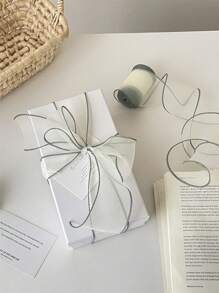 彩色边缘鱼骨纱丝带礼品包装丝带，高品质花卉装订丝带，节日礼品丝带，蝴蝶结，蛋糕花卉装订，DIY蝴蝶结 - 淺灰色 - 查看 7