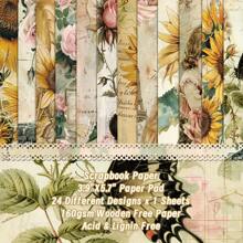 24 Sheets Flower Scrapbook Paper, Sunflower Rose Scrapbook Ppaper Pad For Art Picture Frame Clip Gift Box Packaging Decoration, Background For Student Material Paper Spring, Easter, Back To School Gifts, Mother's Day Decorations, Vision Board Decoration