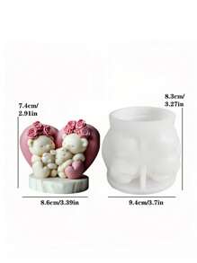 1 pièce Moule de bougie en silicone en forme d'ours amoureux, avec des détails de rose, forme asymétrique, pour la résine, le ciment, l'artisanat de ciment - Conception de couple d'ours romantique