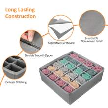 袜子内衣抽屉整理隔板，布艺折叠衣柜整理器和婴儿服装储物箱，女孩男孩内衣袜子、胸罩、领带、围巾 - 灰色 - 查看 8