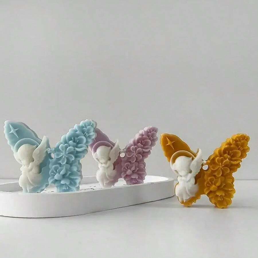 1 pieza Molde de silicona con ángeles, flores y mariposas perforadas