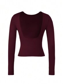 Vaiaye Women's Long Sleeve Sexy Backless Fitted Christmas Activewear Top - Burgundy - View 3