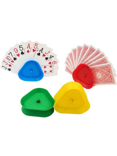 4pcs-Playing Card Games Holder -4 ColorsLittle Hands Cards Tray For Adults, Seniors,Hands Free Cards Holders For Cards Game, Poker Parties, Family Card Game Nights
