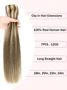 7片/套 120克 夹式真人发接发 - #P8/60 灰棕色混合铂金色，直发夹式接发，女士适用 - S8/60 - 查看 6