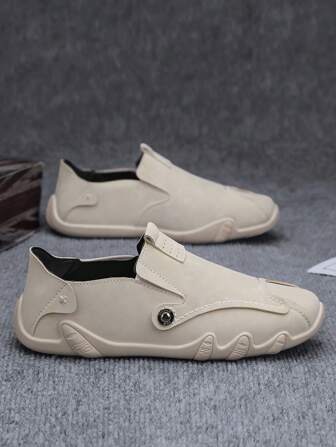 Zapatos deportivos casuales para hombres, nuevos zapatos de hombre de talla grande con diseño de cremallera lateral sin cordones, cómodos, planos, con suela antideslizante, de piel de PU impermeable y resistente a la suciedad, con estampado de letras sencillo, versátiles tenis casuales para hombres jóvenes, zapatillas de skateboard de estilo callejero personalizadas y de color contrastante, adecuadas para fiestas, trabajo, protección laboral, mocasines sin cordones