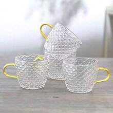 12/6/4/2pcs 120ml Dragon Scale Patterned Glass Cup, High Quality Glass Cup, Tea Cup, Hot & Cold Drink Cup, Suitable For Tea, Coffee, Home, Office, Cafe, Ramadan - Clear - View 8