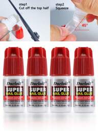 4 Bottles Super Nail Glue Professional Salon Quality ,Quick And Strong Nail Liquid Adhesive,Need To Cut Off Half The Tip