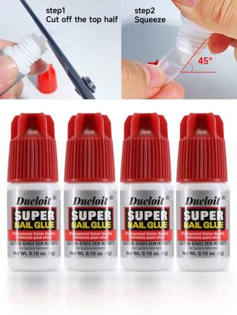 4 Bottles Super Nail Glue Professional Salon Quality ,Quick And Strong Nail Liquid Adhesive,Need To Cut Off Half The Tip