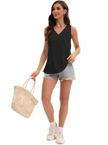 KAHULE Womens V Neck Summer Loose Fit Flowy Sleeveless Shirts Casual Tank Tops - màu đen - Xem 5