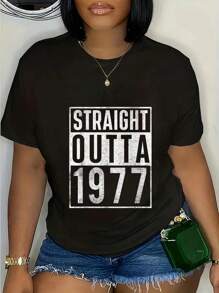 100% Cotton Straight Outta 1977 Year Of Birth Birthday T-Shirt - 黑色 - 查看 1