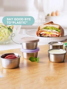 4Pcs Salad Dressing To Go Containers, 1.6 Oz Small Stainless Steel Sauce Cups With Leakproof Silicone Lids, Reusable Condiment Containers, Small Sauce Container Sets For Lunch Boxes, Picnics And Travel - Multicolor - View 5