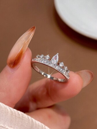 1pc 925 Sterling Silver Delicate & Elegant Princess Crown Ring, Women's Jewelry Gift, Birthday Gift, Party Gift