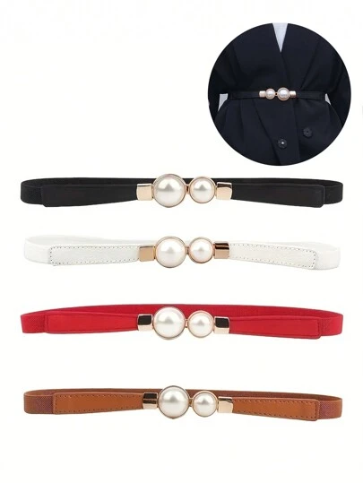 1pc Girl Faux Pearl Elastic Waist Belt, Jacket Dress Waist Band For Daily Wear