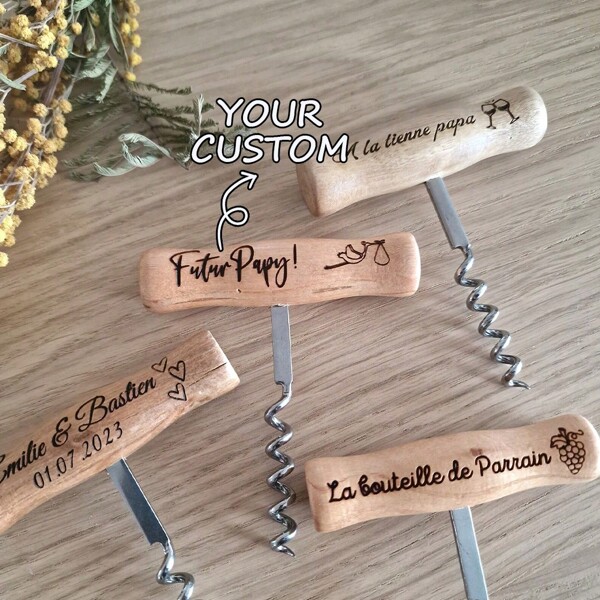 Cavatappi in legno personalizzato, apribottiglie personalizzati, per feste, compleanni, regali per papà, multifunzionali, durevoli, ornamentali, riutilizzabili, raffinati, eleganti, di alta qualità, colorati, moderni, personalizzati, unici