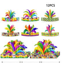 6/12 peças novos chapéus de papel para festa de carnaval com penas coloridas adereços para fotografia