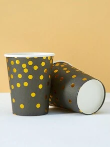 10pcs/25pcs Disposable Paper Cups With Black Background And Gold Polka Dots, Suitable For Iced Drinks, Coffee, Birthday Parties, Family Gatherings, Picnics, And Decorations