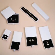 Black White Cardboard Drawer Jewelry Display Box Necklace Brooch Earrings Bracelet Storage Packaging Stand With Ribbon Rope Sponge - Packaging Box - View 3