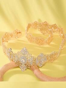 1pc Dignified & Elegant Hollow Out Rhinestone Decorated Metal Waist Belt, Vintage Palace Style, Suitable For Brides, Wedding, Party, Festival Occasions - Waist Chain - View 2