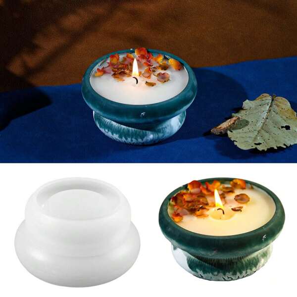 Moule en silicone double anneau pour bougie d'aromathérapie, tasse, artisanat en ciment, gypse, résine, pot de fleurs de succulentes