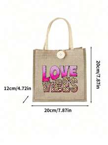 Love Themed Leopard Print Handbag, Love Vibes Letter Pattern, Reusable Printed Women's Handbag, Double Handle Shopping Backpack, Large Capacity Shoulder Bag, Casual Handbag, Christmas Storage Bag, Suitable For Commuting, School And Shopping, Convenient For Outdoor Use, Perfect For Gifting To Friends And Family, Teachers, Holidays And Festivals, Valentine's Day Gift