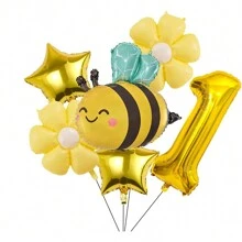 Insect Shaped Bee Balloon, Bee Daisy 18-Inch, Gold Star 32-Inch Aluminum Foil Balloon Set, Suitable For Birthday, Party, Decoration