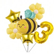 Insect Shaped Bee Balloon, Bee Daisy 18-Inch, Gold Star 32-Inch Aluminum Foil Balloon Set, Suitable For Birthday, Party, Decoration