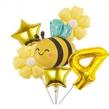 Insect Shaped Bee Balloon, Bee Daisy 18-Inch, Gold Star 32-Inch Aluminum Foil Balloon Set, Suitable For Birthday, Party, Decoration