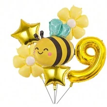 Insect Shaped Bee Balloon, Bee Daisy 18-Inch, Gold Star 32-Inch Aluminum Foil Balloon Set, Suitable For Birthday, Party, Decoration