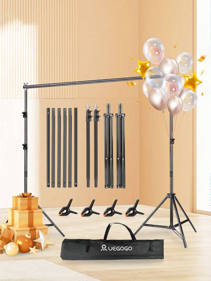 A Set Of Party Background Stand, Large Size 78.7x78.7 Inches Adjustable Photo Background Stand, With 4 Spring Clips, Stand Clips, Christmas Party, Christmas Decoration, Halloween Party, Birthday Party, Holiday, DIY Background Cloth For Use - 黑色 - 查看 1