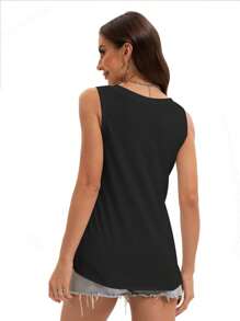 KAHULE Womens V Neck Summer Loose Fit Flowy Sleeveless Shirts Casual Tank Tops - màu đen - Xem 2