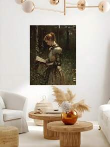1 pièce œuvre murale vintage sans cadre et colorée, affiche de dame chevalier médiévale de l'académie sombre, impression sur canevas d'art mural de la Renaissance vintage, femme victorienne lisant un livre, idéal pour les amateurs de livres