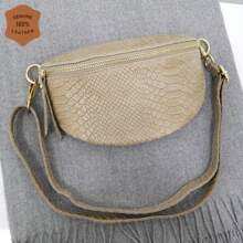 Women's Waist Bag, Genuine Italian Leather Design, Fashion Waist Pouch With Adjustable Strap, Elegant Leather Fanny Pack Suitable For Travel And Sports, Classic Retro Shoulder Bag For Commuting - Beige - View 5