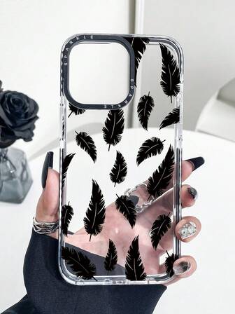 1pc Fashionable Transparent Dual-Color Feather Print Anti-Drop Phone Case, Suitable For IPhone11, 12, 13, 14, 11Pro Max, 12Pro Max, 13Pro Max, 14Pro Max, XR, 15, 15PRO, 15PROMAX, 16, 16PRO, 16PROMAX