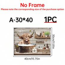 1pc Canvas Poster, Rustic Art, Funny Bathroom Wall Art Decor, Highland Cow Wall Art, Farmhouse Bathroom Decor, Ideal Gift For Bedroom Living Room Corridor, Wall Art, Wall Decor, Fall Decor, Wall Decor, Room Decoration, No Frame Gifts Birthday Graduation