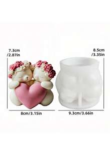 1 pièce Moule de bougie en silicone en forme d'ours amoureux, avec des détails de rose, forme asymétrique, pour la résine, le ciment, l'artisanat de ciment - Conception de couple d'ours romantique