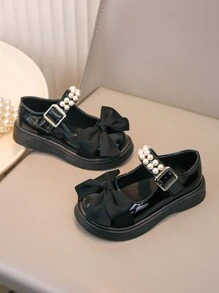 Mädchen glänzende schwarze Schleifen Dekor Mode niedliche flache Loferschuhe, weich und bequem