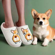 Adorables zapatillas de casa de peluche con diseño de perro Corgi, con cabeza blanca y suela gruesa, regalo para ocasiones festivas