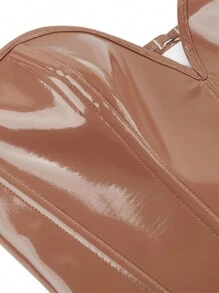 Tops cortos de mujer con corsé de cuero de unicolor, con cordones en la espalda, con huesos de pescado y dobladillo curvo - marrón café - Ver 5