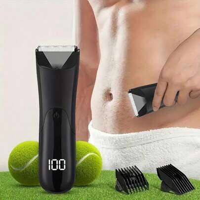 Unisex Electric Body Hair Trimmer, Rechargeable Cordless Grooming Kit With Ceramic Blade, LED Display, For Men & Women Hair Removal, Full Body Grooming