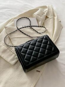 Fashion Solid Color Quilted Square Chain Shoulder Bag, Versatile Flap Banquet Evening Bag New Lightweight Handbag & Purse, Daily Commuting Messenger Bag For White Collar And Student, Casual Mobile Phone Coin Crossbody Bags