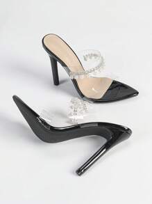 Sandalias de tacón alto con punta puntiaguda y correa de vidrio transparente para mujer, de unicolor y estilo minimalista, elegantes para fiestas y eventos, tacones de aguja blancos