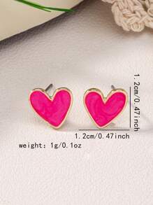 1 paire de boucles d'oreilles clous minimalistes et élégantes en émail en forme de cœur, jolies et douces, bijoux polyvalents à la mode pour femmes, fête, voyage, utilisation quotidienne, cadeau pour la Saint-Valentin, maman, mère, fête des mères