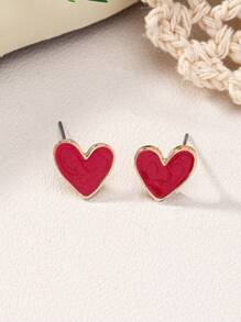 1 paire de boucles d'oreilles clous minimalistes et élégantes en émail en forme de cœur, jolies et douces, bijoux polyvalents à la mode pour femmes, fête, voyage, utilisation quotidienne, cadeau pour la Saint-Valentin, maman, mère, fête des mères